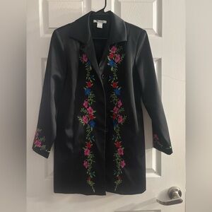 Vintage Peter Nygard long black trench floral embroidered jacket